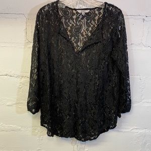 B B Dakota Womens Black Lace Top w Tie Closure and Long Sleeves